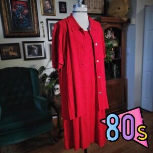 KSL Karin Stevens Dress Set‎ Vintage 1980s Blouse Two Piece Button Up Womens L
